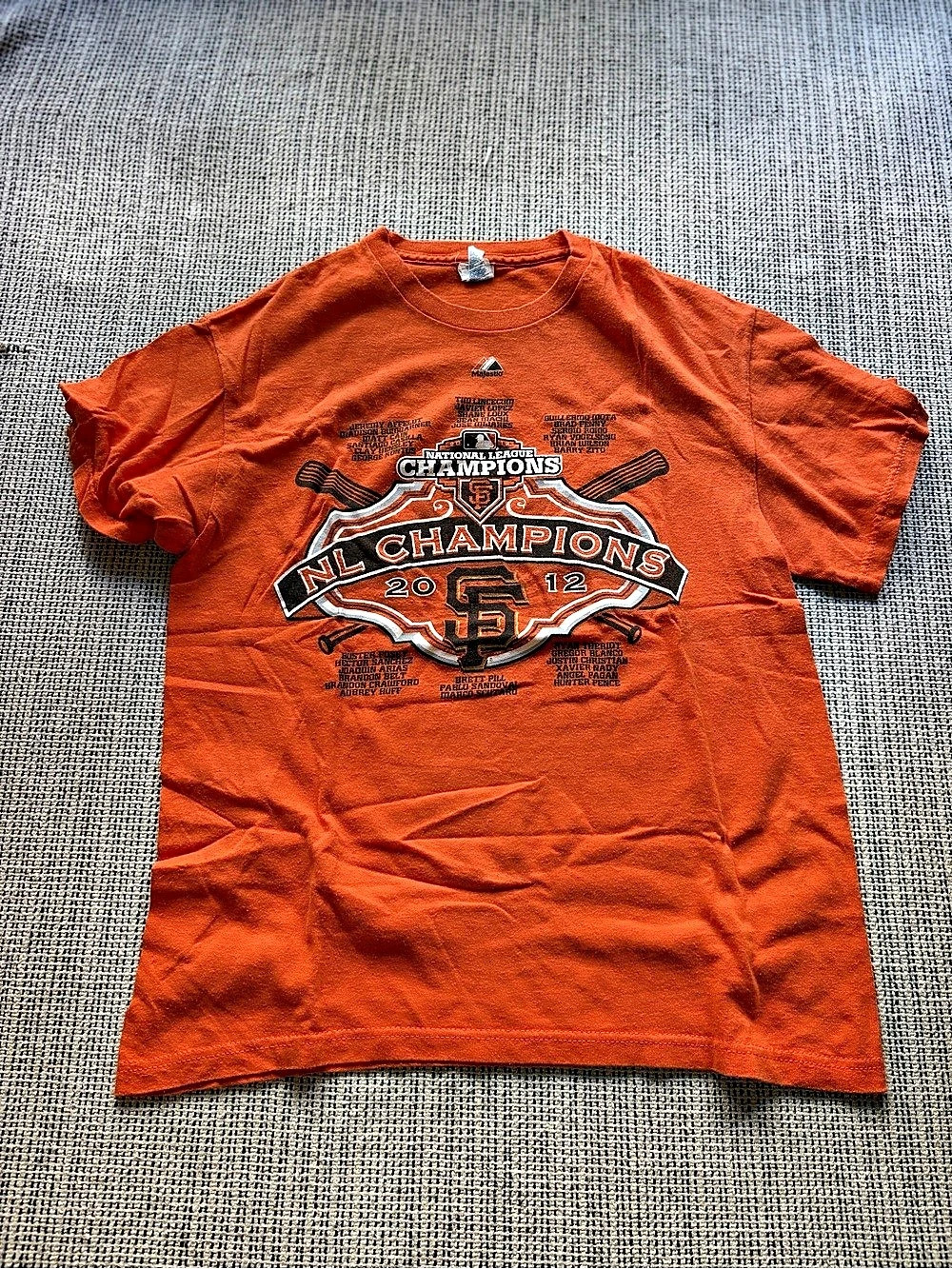 Majestic 2012 Champions SF Giants T-Shirt Graphic Tee Orange Size Large San